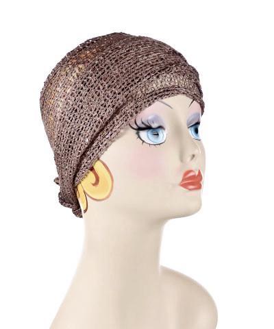 Mannequin Product shot of Head Wrap, Multi | Glitzy Glam in Toffee | Handmade by Pandemonium Millinery Seattle, WA USA