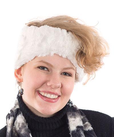 Model is wearing Headband in Cuddly Faux Fur in Ivory - Handmade in Seattle WA USA