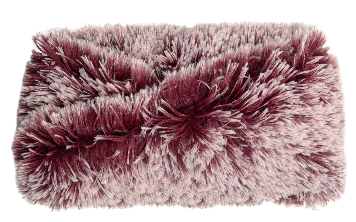 Product shot of Headband, Ear and Neck Warmer | Berry Foxy and Burgundy and Ivory Faux Fur | Handmade by Pandemonium Millinery Seattle, WA USA