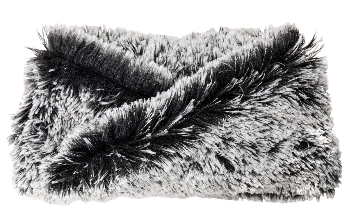 Product shot of Headband, Ear and Neck Warmer | Black Fox and Black and Ivory Faux Fur | Handmade by Pandemonium Millinery Seattle, WA USA