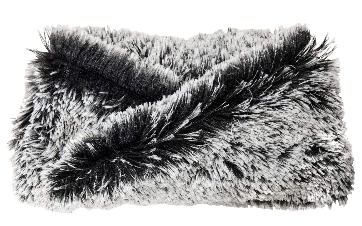 Product shot of Headband, Ear and Neck Warmer | Black Fox and Black and Ivory Faux Fur | Handmade by Pandemonium Millinery Seattle, WA USA