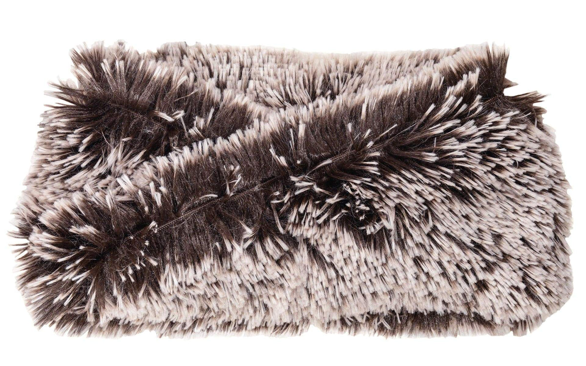 Product shot of Headband, Ear and Neck Warmer | Brown Fox and Chocolate and Cream Faux Fur | Handmade by Pandemonium Millinery Seattle, WA USA