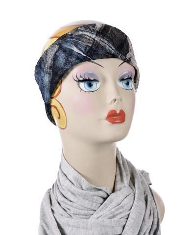 Mannequin Product shot of Headband, Ear and Neck Warmer | Lovely Lace in Blue | | Handmade by Pandemonium Millinery Seattle, WA USA