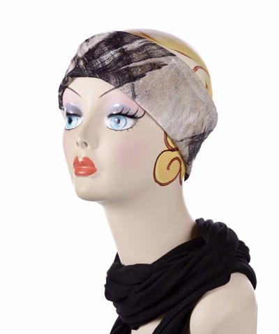 Model wearing of Headband and matching wrap | Lovely Lace in Pink | Handmade by Pandemonium Millinery Seattle, WA USA