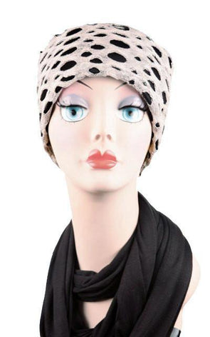 Product shot of Headband lunar landing with abyss , a gray /silver/black | Handmade by Pandemonium Millinery Seattle, WA USA