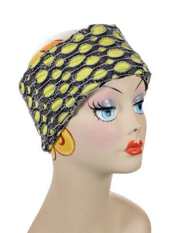 Product shot of Headband lunar landing with lime green | Handmade by Pandemonium Millinery Seattle, WA USA