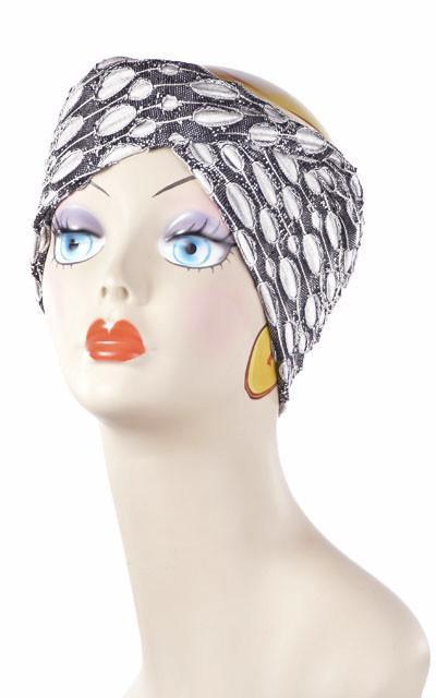 Product shot of Headband lunar landing with silver gray | Handmade by Pandemonium Millinery Seattle, WA USA