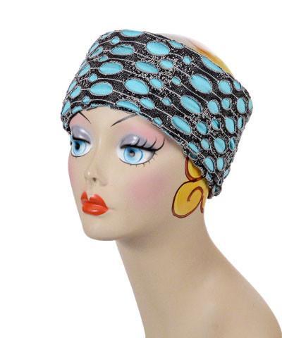 Model wearing  Headband lunar landing with purple haze and matching scarf | Handmade by Pandemonium Millinery Seattle, WA USA