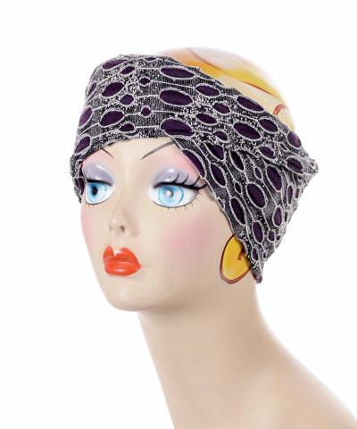Product shot of Headband lunar landing with Purple Haze | Handmade by Pandemonium Millinery Seattle, WA USA