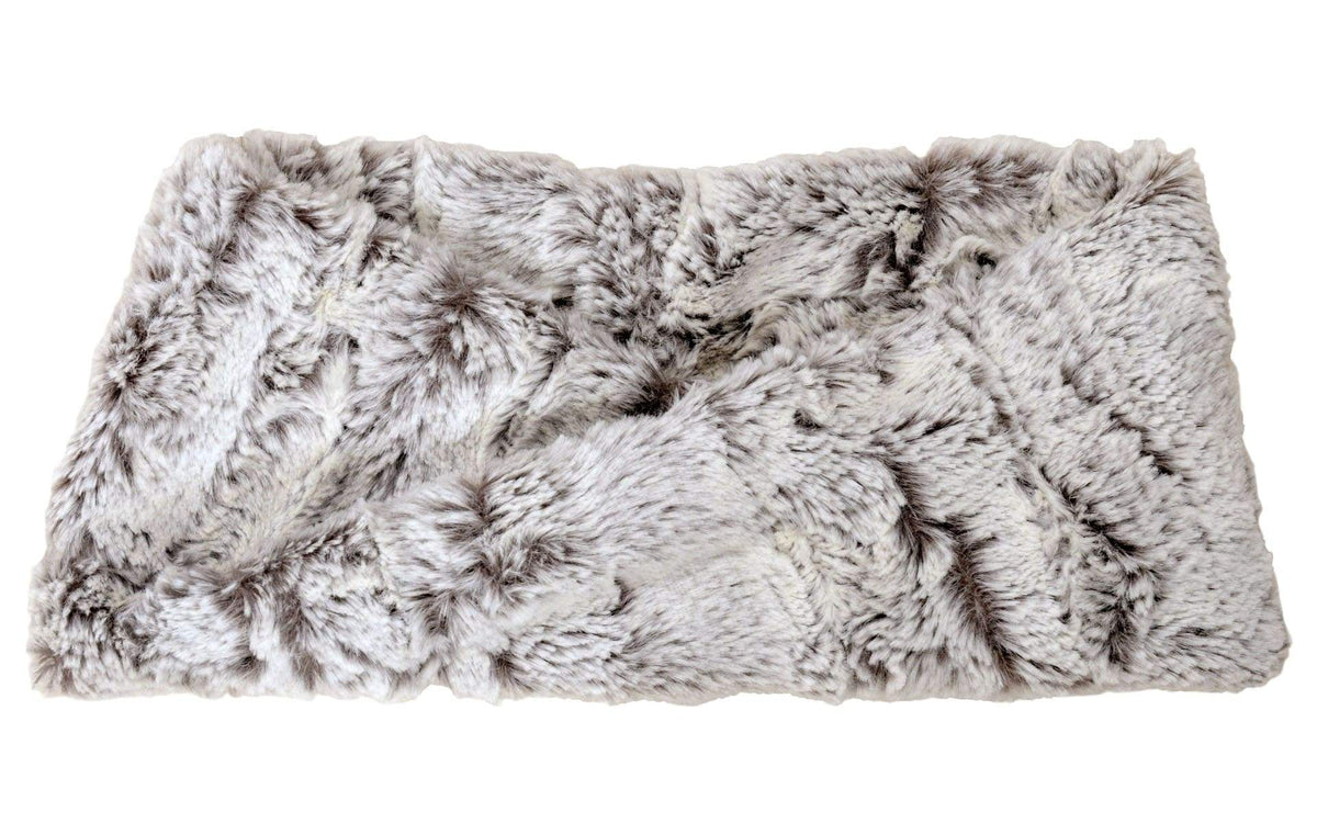 Product shot of Headband, Ear and Neck Warmer | Khaki, Green Ivory Faux Fur | Handmade by Pandemonium Millinery Seattle, WA USA