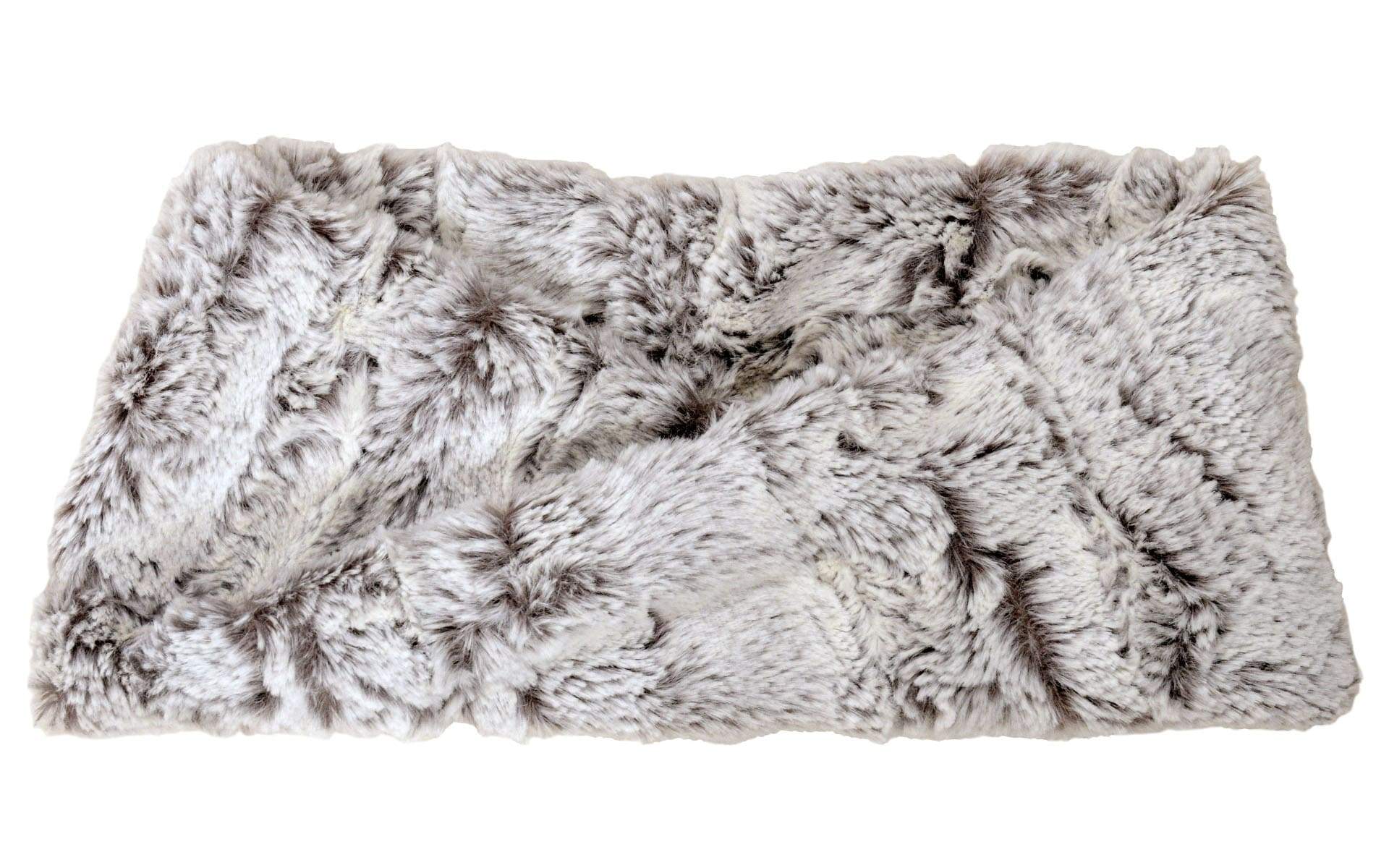 Product shot of Headband, Ear and Neck Warmer | Khaki, Green Ivory Faux Fur | Handmade by Pandemonium Millinery Seattle, WA USA