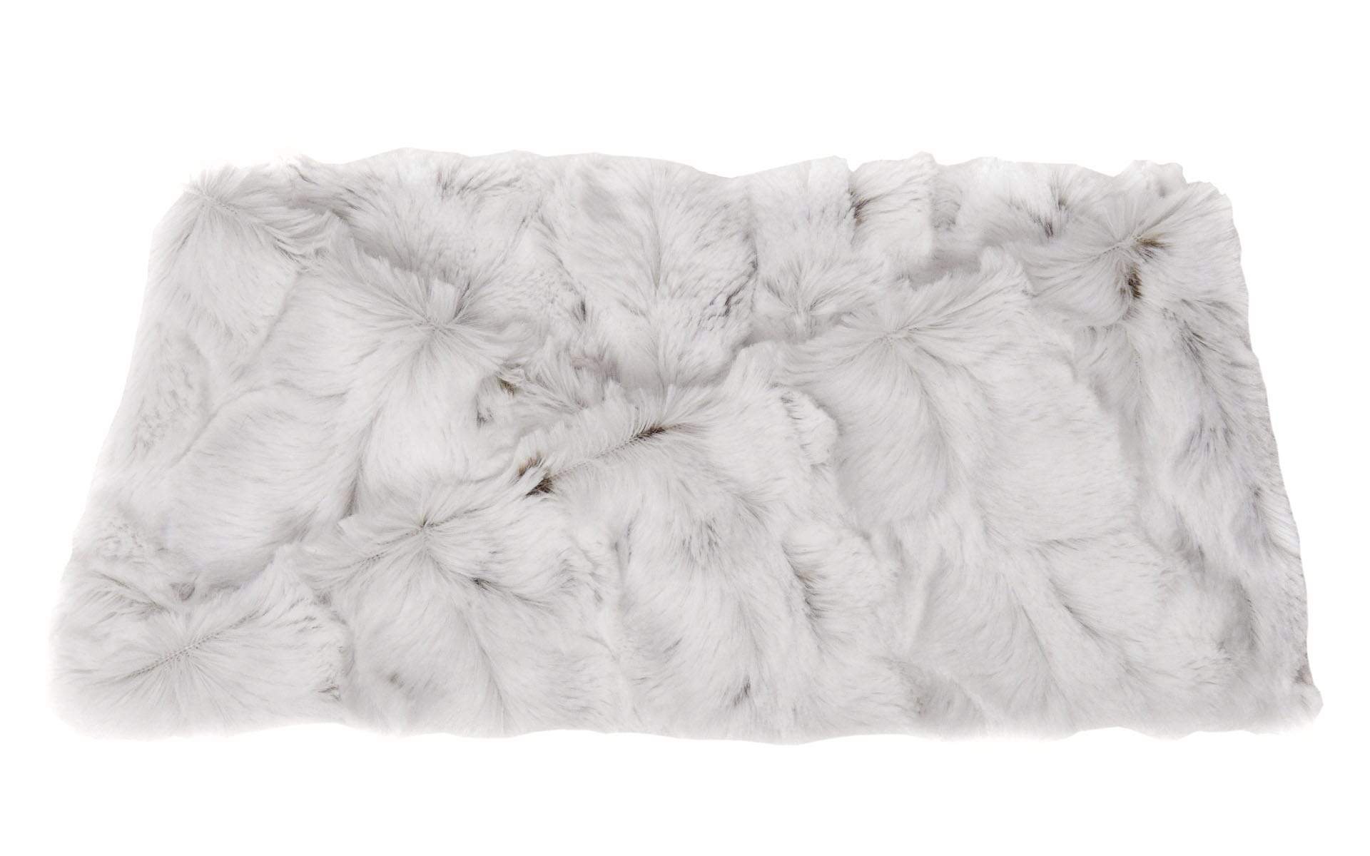 Product shot of Headband, Ear and Neck Warmer with feather trim | winter frost, Ivory Faux Fur | Handmade by Pandemonium Millinery Seattle, WA USA