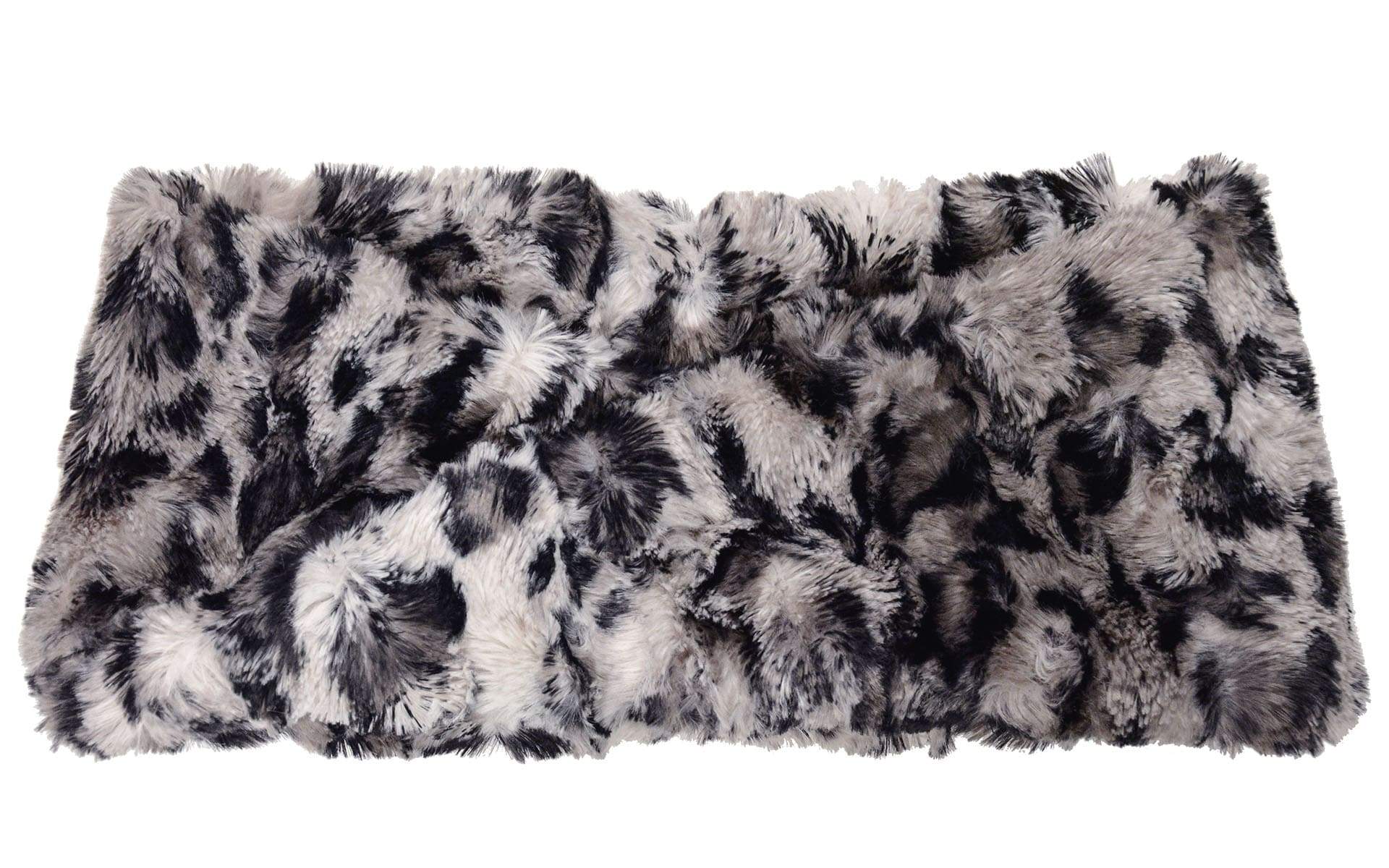 Product shot of Headband, Ear and Neck Warmer | Savanna Cat , Black and Gray Faux Fur | Handmade by Pandemonium Millinery Seattle, WA USA