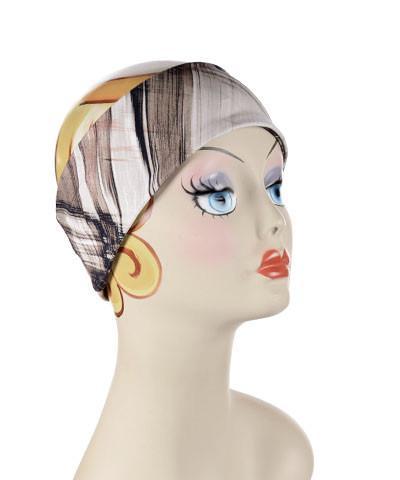 Mannequin Product shot of Headband | Pretty Plaid in Blue fabric| | Handmade by Pandemonium Millinery Seattle, WA USA