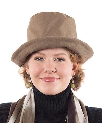Hollie Bucket Hat Model with Scarf | Cordura in Tan | Handmade in Seattle WA | Pandemonium Millinery