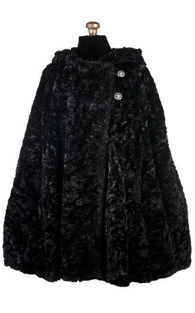 Hooded Cape, Reversible - Silver Plaid Upholstery with Cuddly Faux Fur in Black (One Left!)