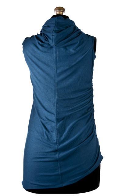 Back View of Product shot of Hooded Cowl Top a This top can be worn as a cowl neck, off-shoulder, or hooded style. | Blue Moon a lightweight jersey knit | Handmade in Seattle WA | Pandemonium Millinery