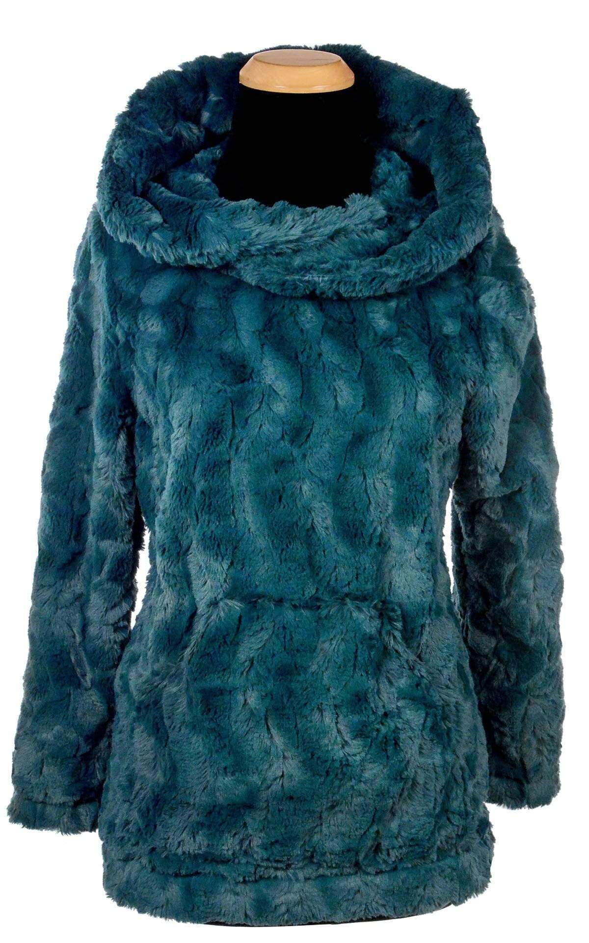 Hooded Lounger with Hood Up | Peacock Pond Faux Fur | Pandemonium Millinery USA