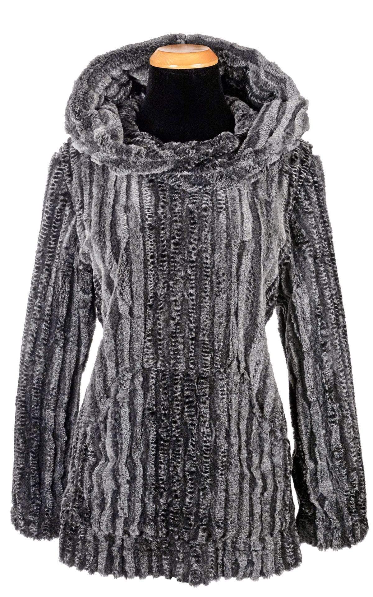 Hoody Lounger | Luxury Faux Fur in Rattle N Shake Black Grayish Snake print Faux Fur | Handmade By Pandemonium Millinery | Seattle WA
