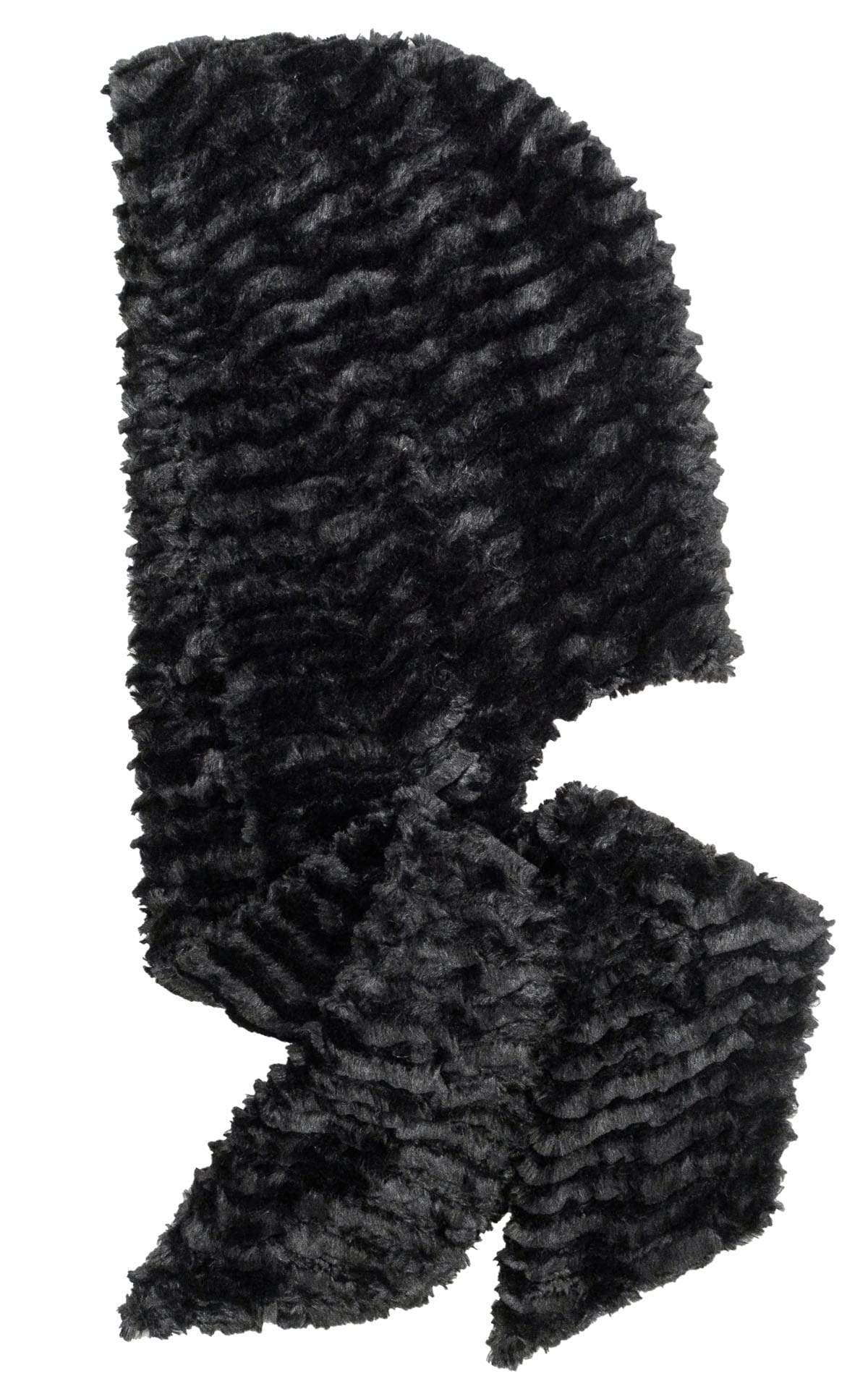 Product shot of Women’s reversible Scarf with hood | Desert sand in midnight with cuddly black Faux Fur| Handmade in Seattle WA | Pandemonium Millinery