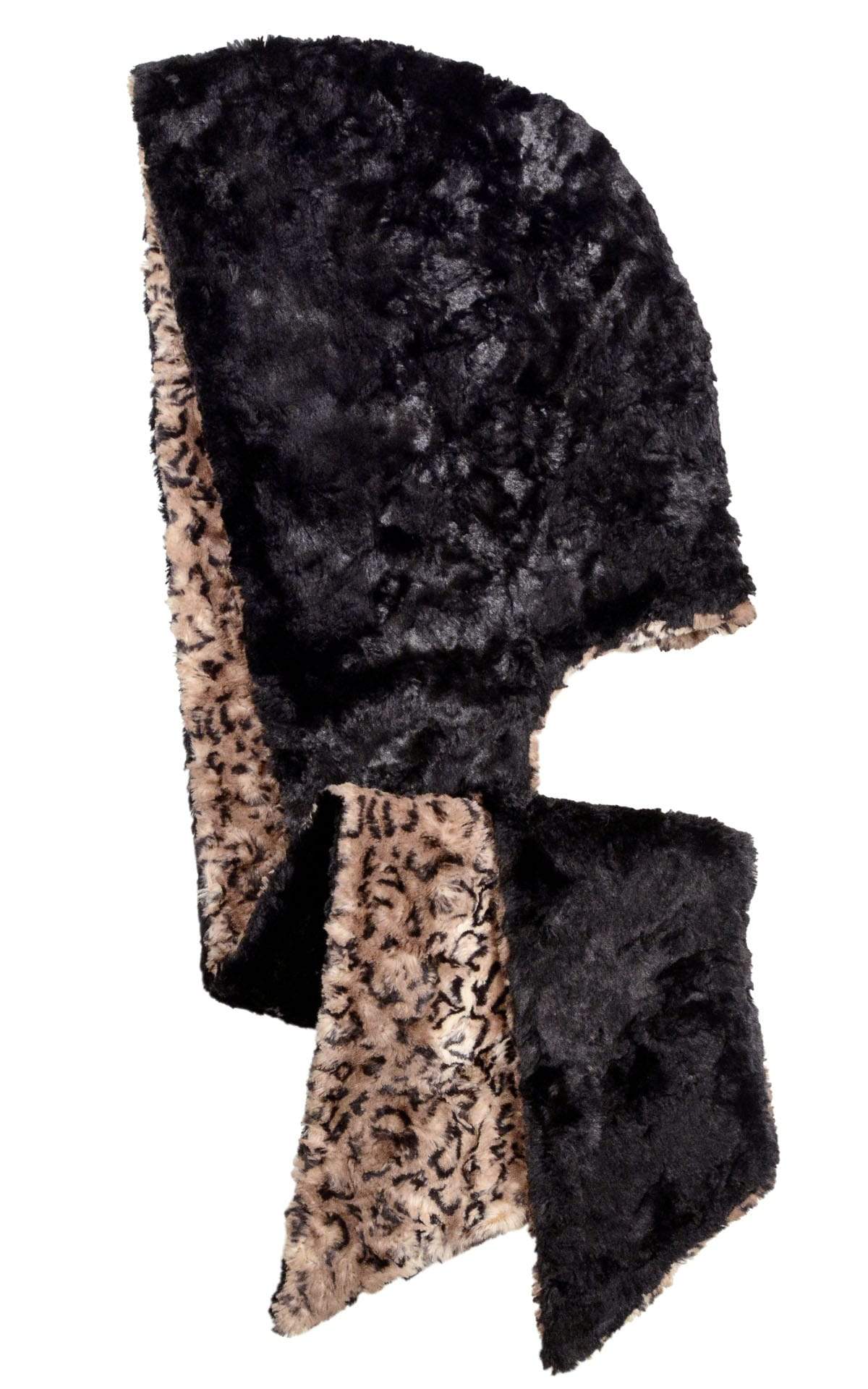 Hoody Scarf - Luxury Faux Fur in Carpathian Lynx with Cuddly Fur in Black