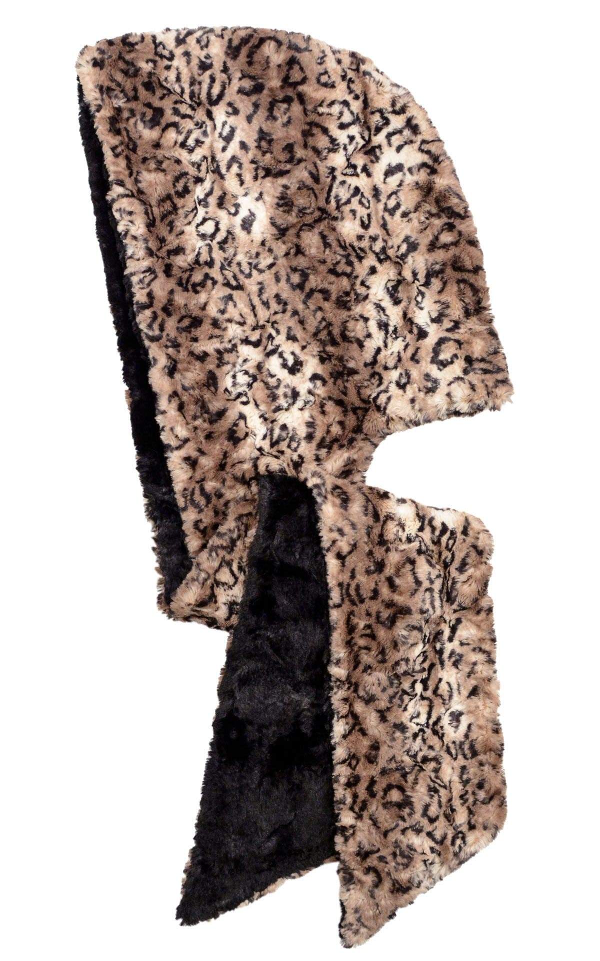 Hoody Scarf - Luxury Faux Fur in Carpathian Lynx with Cuddly Fur in Black