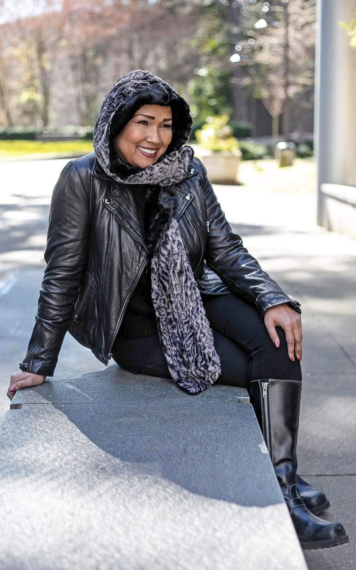 Hoody Scarf - Luxury Faux Fur in Nimbus with Cuddly Fur in Black - One Left!
