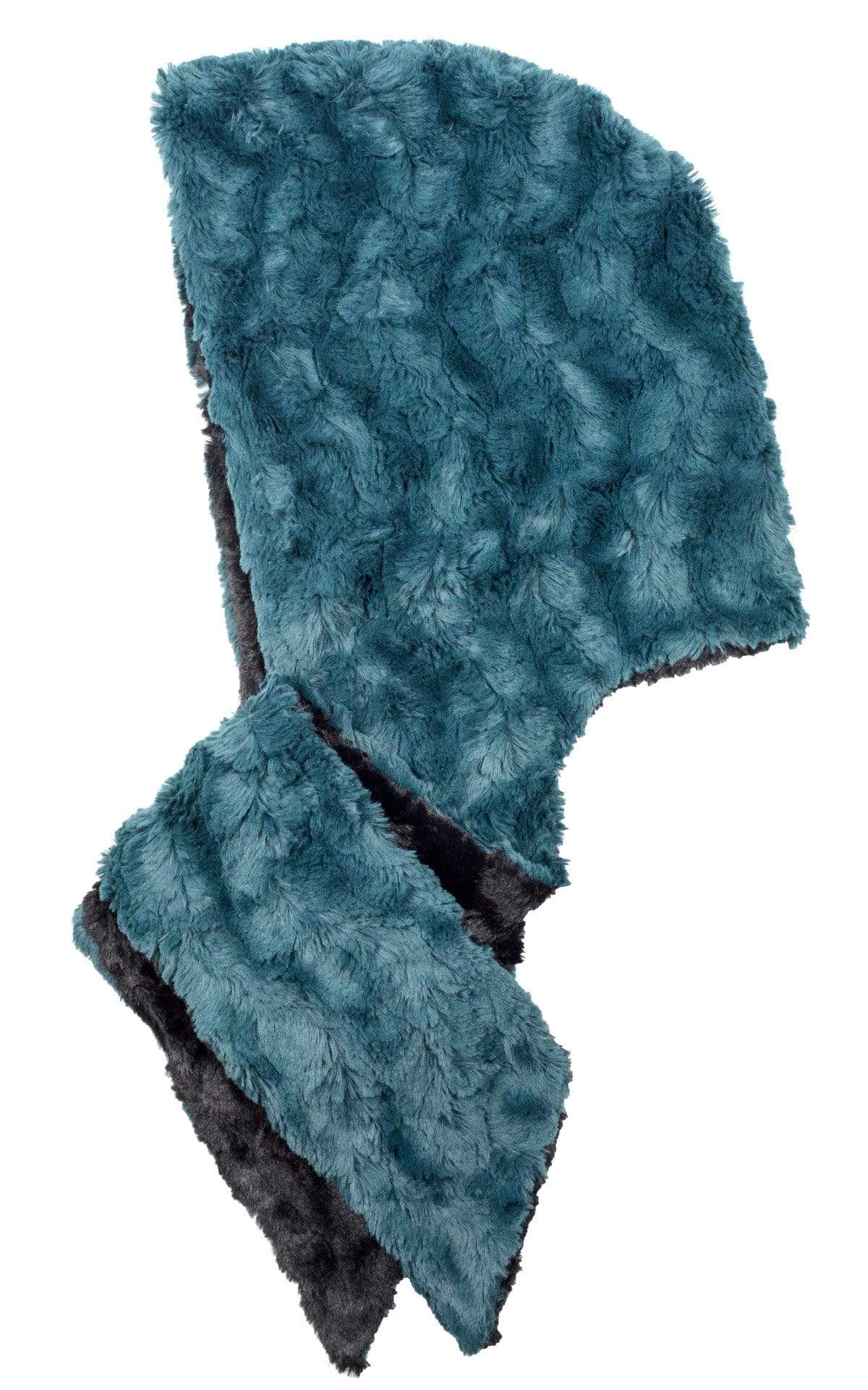 Hoody Scarf - Luxury Faux Fur in Peacock Pond with Cuddly Fur in Black
