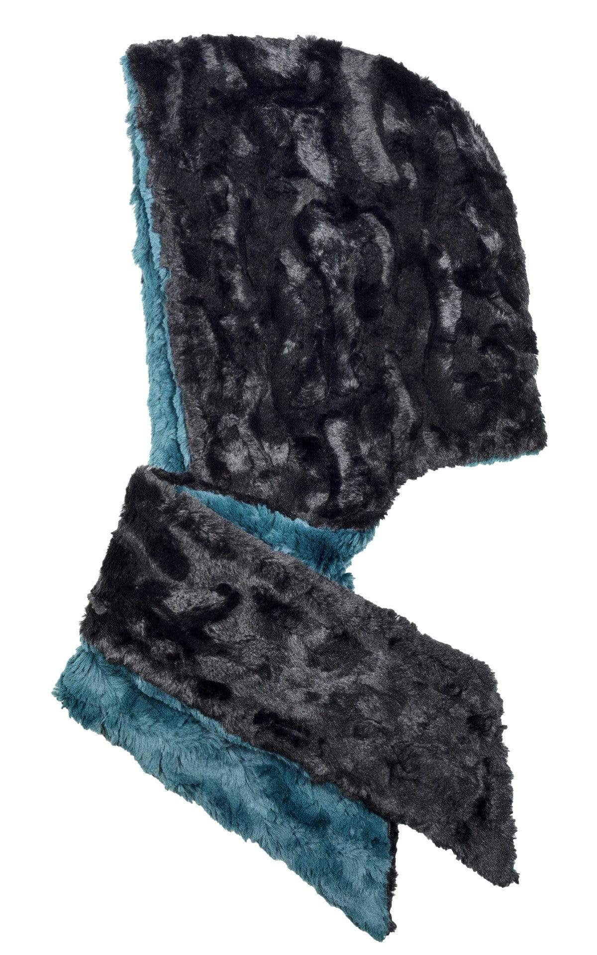 Hoody Scarf - Luxury Faux Fur in Peacock Pond with Cuddly Fur in Black