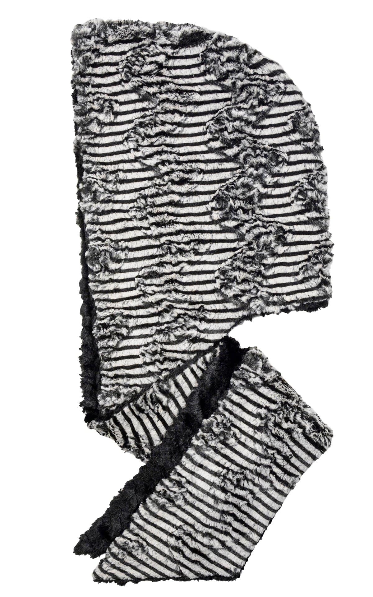 Hoody Scarf - Luxury Faux Fur in Tipsy Zebra with Cuddly Fur in Black (Sold Out!)