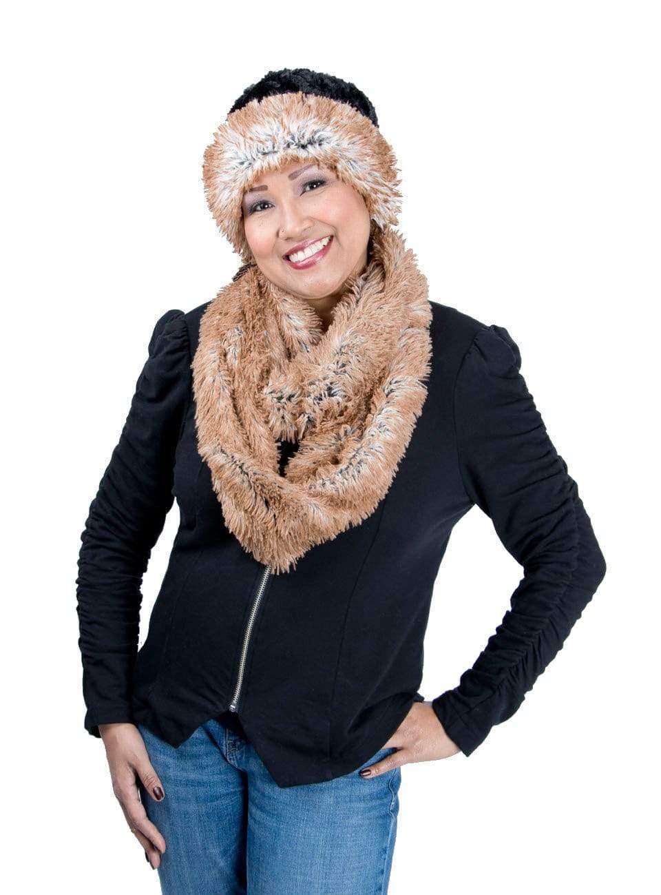 Pandemonium Millinery Infinity Scarf - Fox Faux Fur Silver Tipped Fox in Blue Steel Scarves