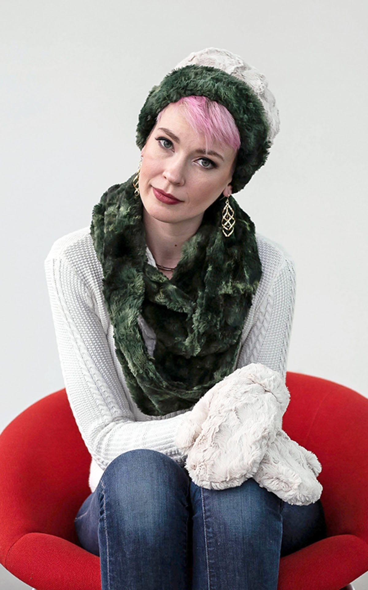 Women’s Infinity Loop Scarf | Highland in Skye faux fur a tie-dyed of navy, blue, and grays | Handmade in Seattle WA | Pandemonium Millinery