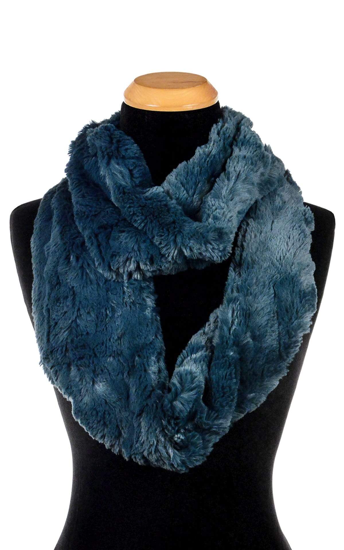 Product Women’s Infinity Loop Scarf | Peacock Pond Faux Fur, Blue / Teal | Handmade in Seattle WA | Pandemonium Millinery