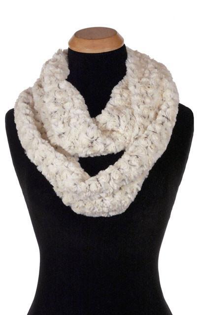 Women’s Infinity Loop Scarf | Rosebud in Brown Faux Fur Tan and Chocolate | Handmade in Seattle WA | Pandemonium Millinery