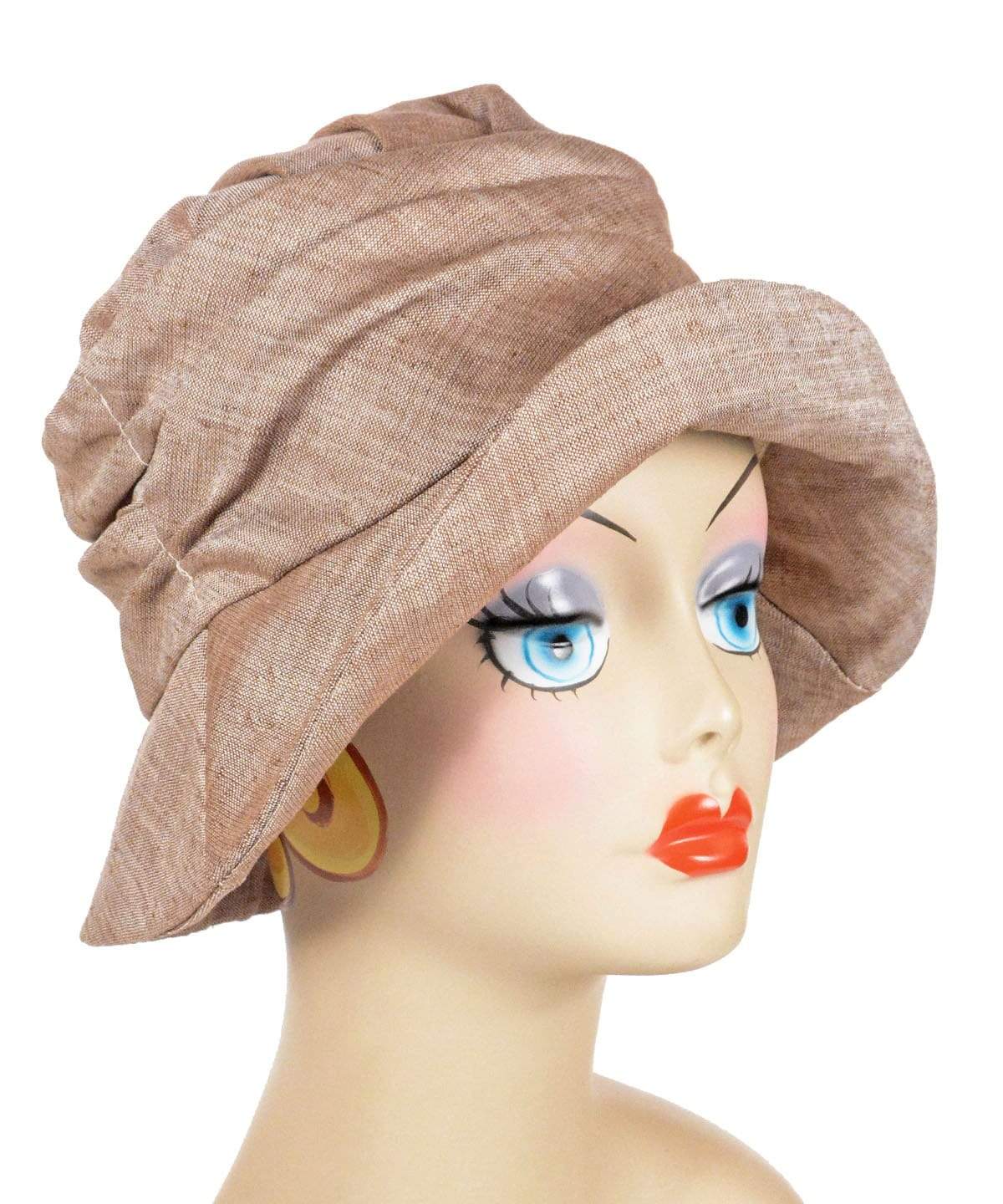 Cuffed Krystyne Bucket Hat in Coral Linen Handmade in Seattle WA by Pandemonium Millinery USA