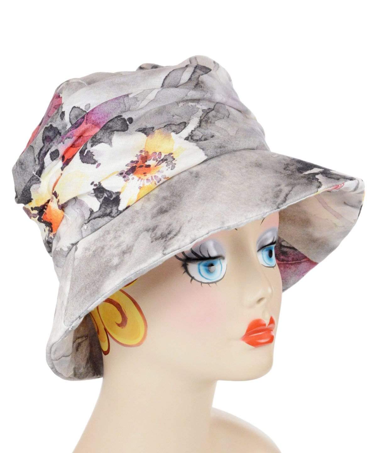 Krystyne Bucket Hat in Colorful Floral Linen Handmade in Seattle WA by Pandemonium Millinery USA