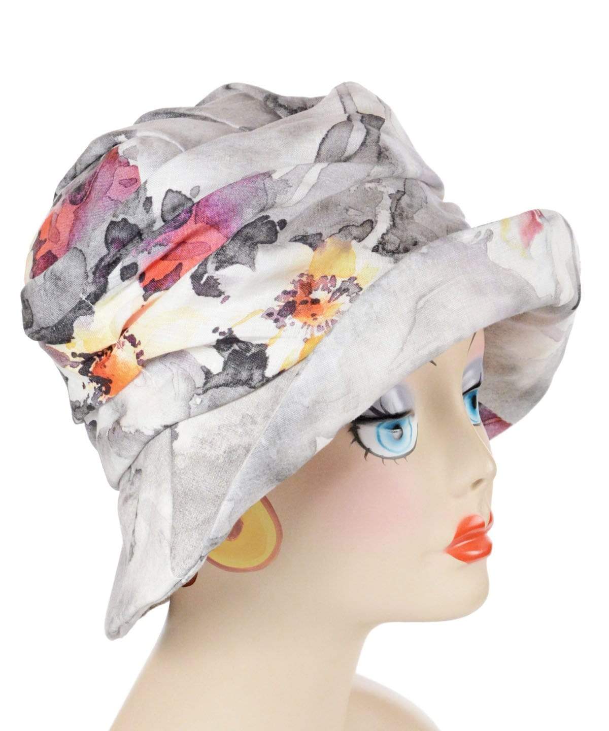 Cuffed Krystyne Bucket Hat in Colorful Floral Linen Handmade in Seattle WA by Pandemonium Millinery USA