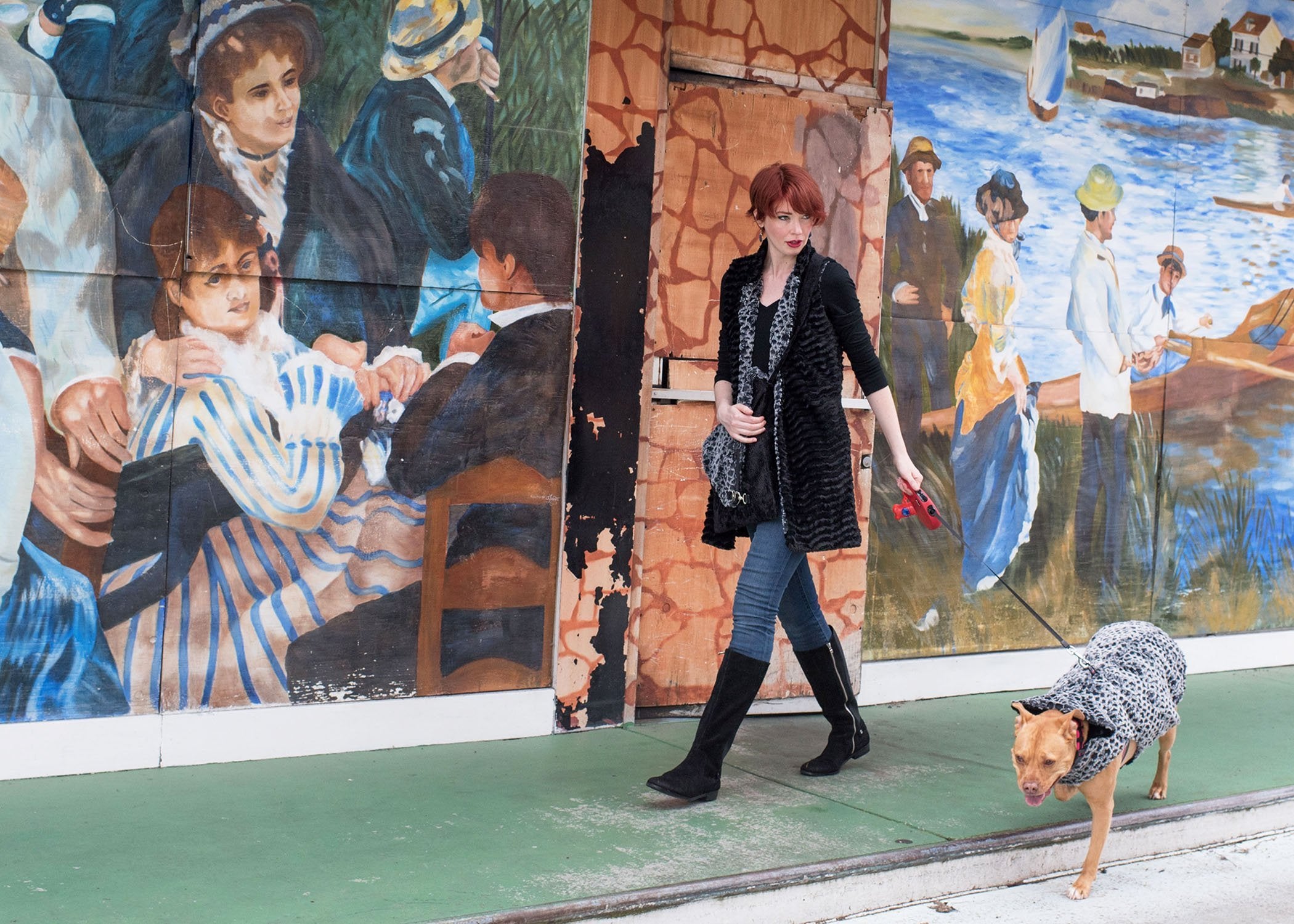 Mandarin Vest Long | Desert Sand in Charcoal Faux Fur  with Cuddly Black Faux Fur | By Pandemonium  Millinery |  Handmade in Seattle WA USA