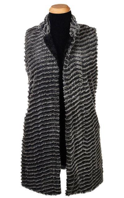 Mandarin Vest Long | Desert Sand in Charcoal Faux Fur  with Cuddly Black Faux Fur | By Pandemonium  Millinery |  Handmade in Seattle WA USA