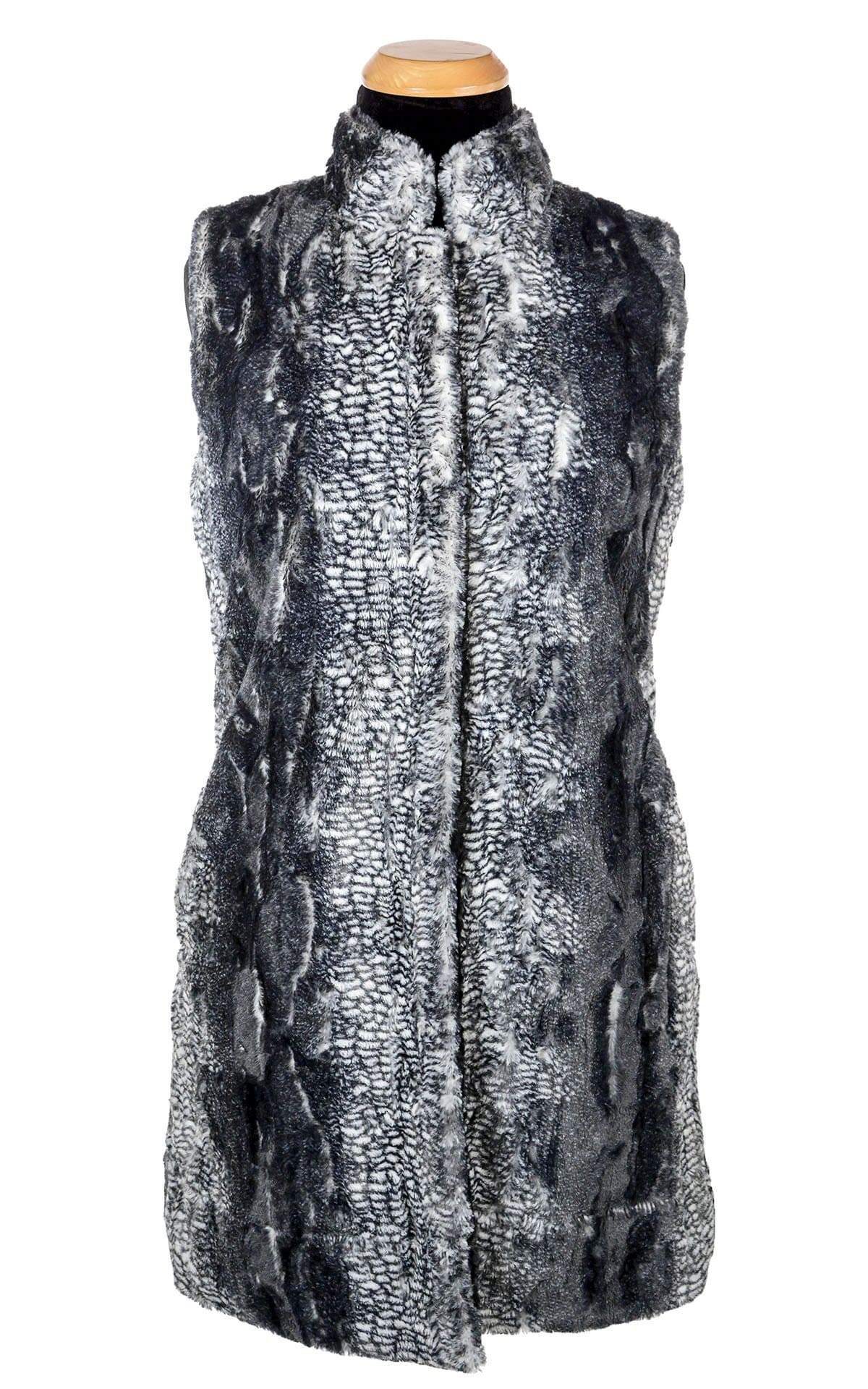 Mandarin Vest - Luxury Faux Fur in Black Mamba with Cuddly Fur in Black