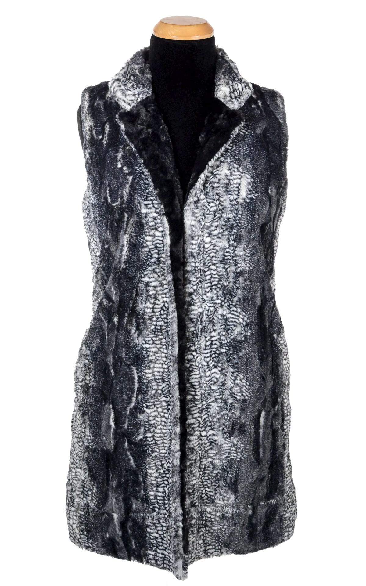 Mandarin Vest | Luxury Faux Fur in Black Mamba lined Cuddly Black | Handmade by Pandemonium Seattle USA