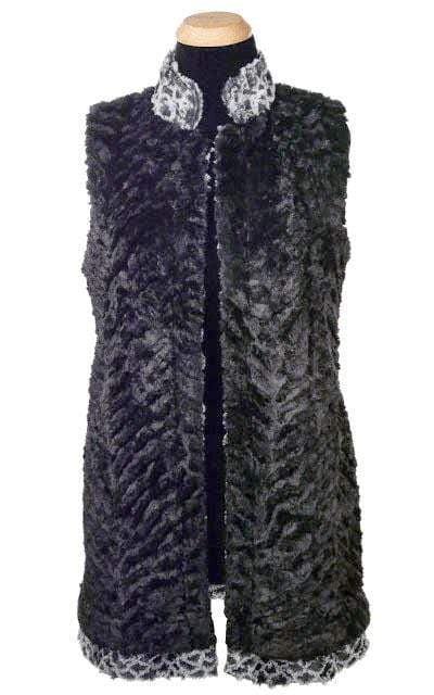 Mandarin Vest - Luxury Faux Fur in Snow Owl with Cuddly Fur in Black