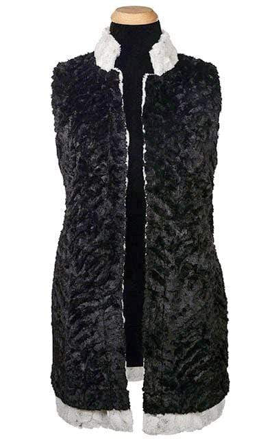 Mandarin Vest Long | Winters Frost White with Faint Black Spots Faux Fur and Cuddly Ivory Faux Fur | Handmade in Seattle WA | Pandemonium Millinery