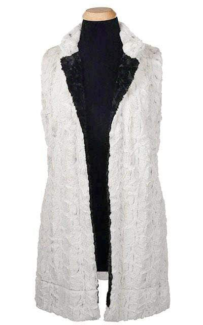 Mandarin Vest Long | Winters Frost White with Faint Black Spots Faux Fur and Cuddly Ivory Faux Fur | Handmade in Seattle WA | Pandemonium Millinery