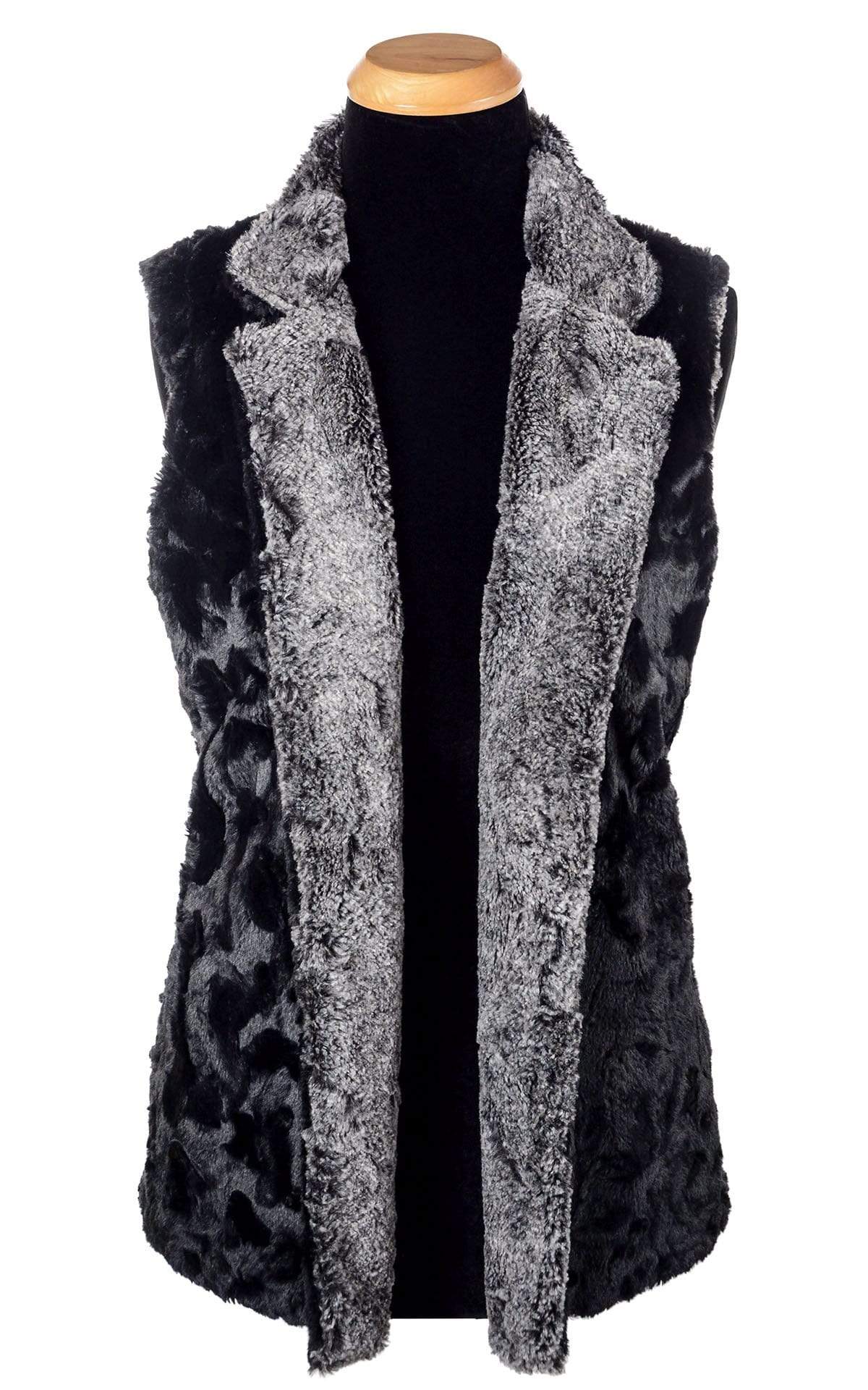 Mandarin Vest Short , Reversed | Nimbus Black and White Faux Fur and Cuddly Black Faux Fur | Handmade in Seattle WA | Pandemonium Milliner
