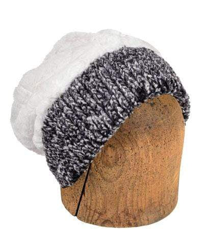 Men's Beanie Hat in Cozy Cable Faux Fur in Ash Reversed To Ivory | Handmade in Seattle WA | Pandemonium Millinery