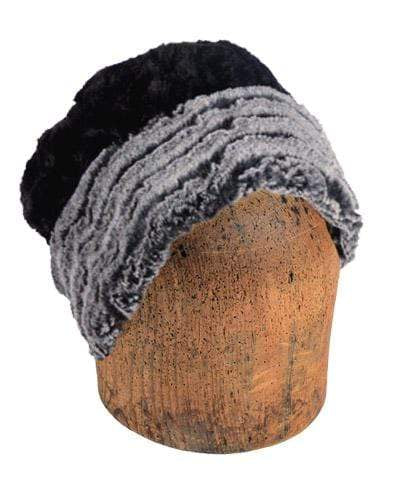 Men&#39;s Beanie Hat in Desert Sand Faux Fur in Charcoal with Black Lining | Handmade in Seattle WA | Pandemonium Millinery