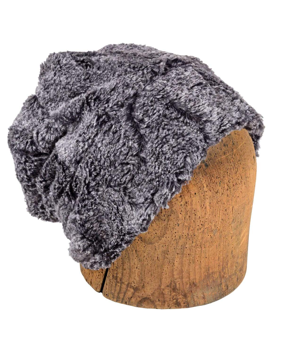 Men's Beanie Hat, reversed | Nimbus Faux Fur with Cuddly Black | Handmade in Seattle, WA by Pandemonium Millinery USA