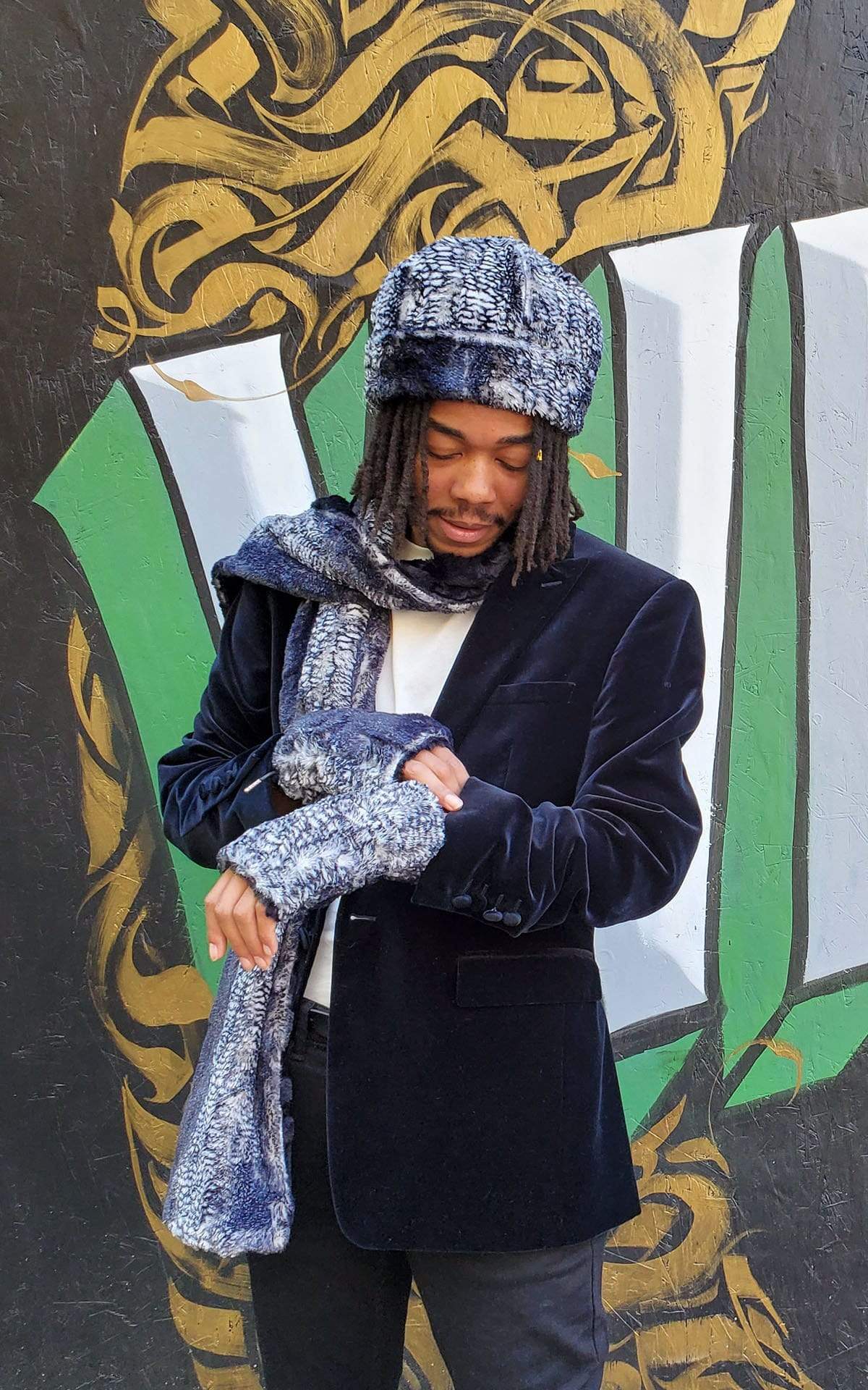 Classic Scarf in luxury faux fur Black Mamba. Pandemonium Millinery