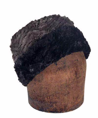 Men's Cuffed Pillbox | Gray Chevron Faux Fur with Cuddly Black | Handmade in Seattle, WA by Pandemonium Millinery USA